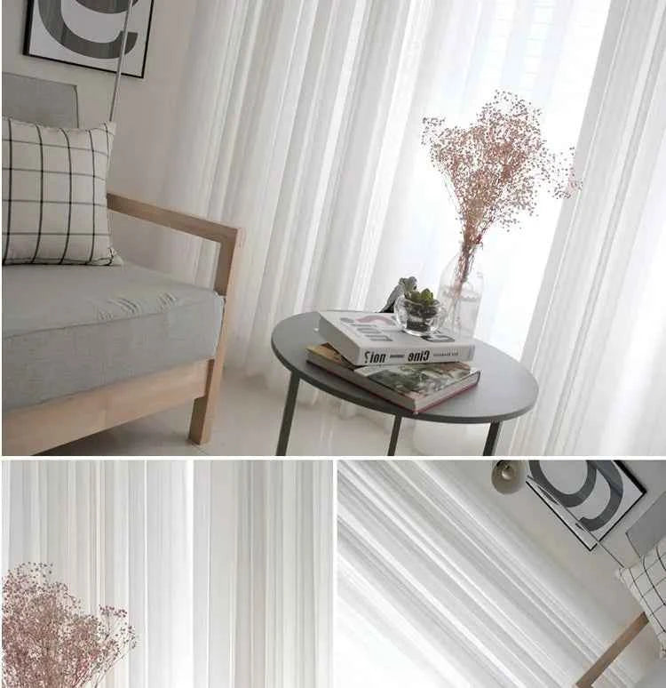 White Tulle Sheer Curtains - Modern Solid Voile Drapes for Living Room & Kitchen