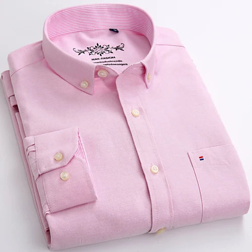 Men's Long Sleeve Oxford Plaid Striped Casual Shirt Front Patch Chest Pocket Regular-fit Button-down Collar Thick Work Shirts eprolo