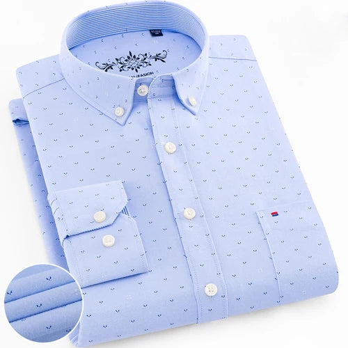 Men's Long Sleeve Oxford Plaid Striped Casual Shirt Front Patch Chest Pocket Regular-fit Button-down Collar Thick Work Shirts eprolo