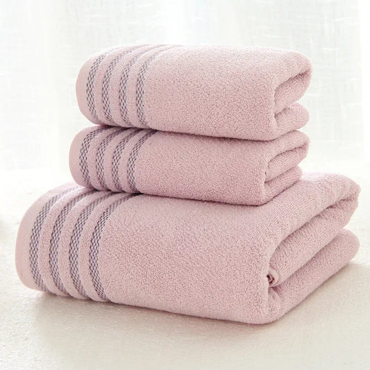 New Stripe Cotton Towel Bath Towel of Three Sets Solid Color Thicken Bathroom Towels Set - Shello's Creative Boutique