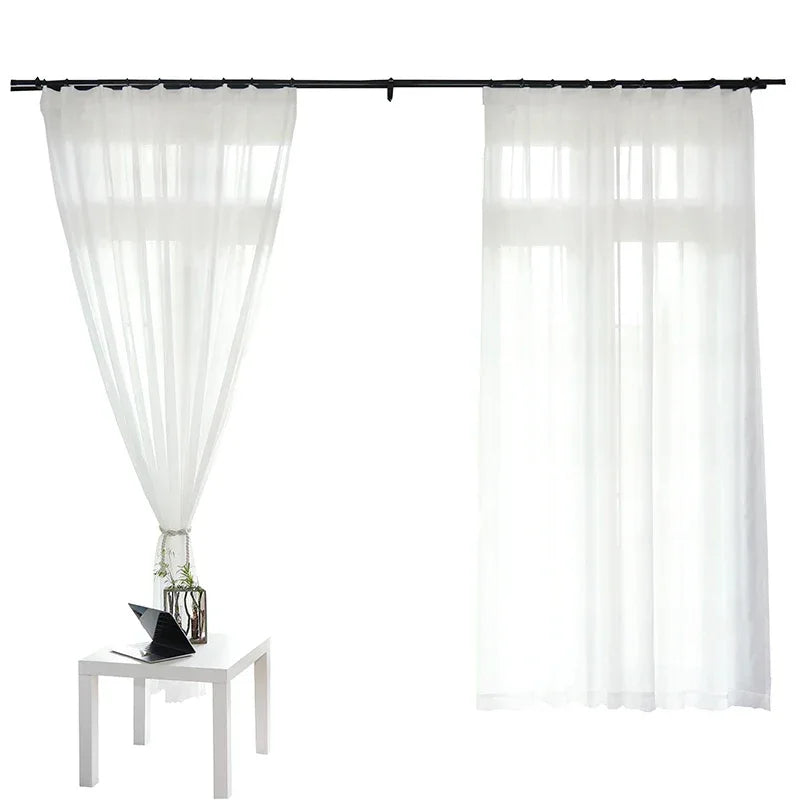 White Tulle Sheer Curtains - Modern Chiffon Voile Drapes for Living Room & Kitchen - Shello's Creative Boutique