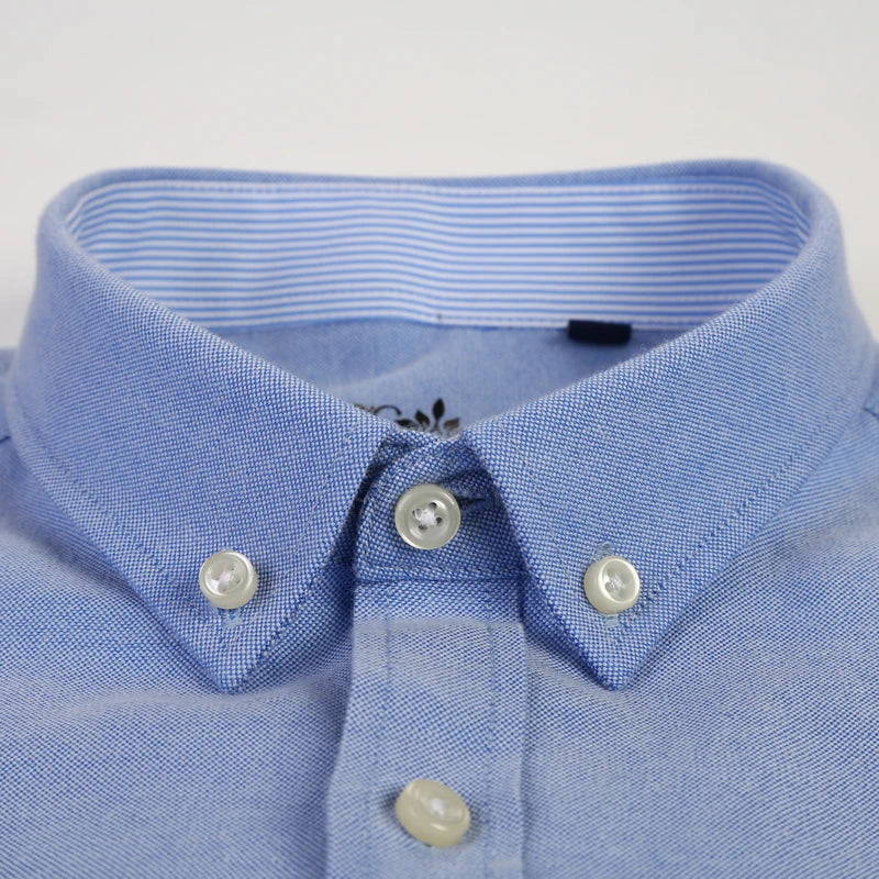 Men's Long Sleeve Oxford Plaid Striped Casual Shirt Front Patch Chest Pocket Regular-fit Button-down Collar Thick Work Shirts eprolo