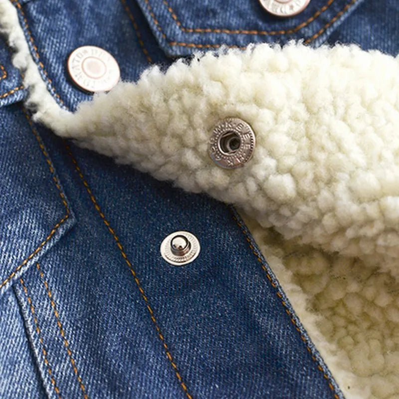 Jacket For Girls Boys Autumn Winter Plus Cashmere Thicken Jeans Coat Children Clothes Warm Fashion Baby Denim Jackets eprolo