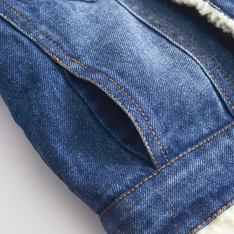 Jacket For Girls Boys Autumn Winter Plus Cashmere Thicken Jeans Coat Children Clothes Warm Fashion Baby Denim Jackets eprolo