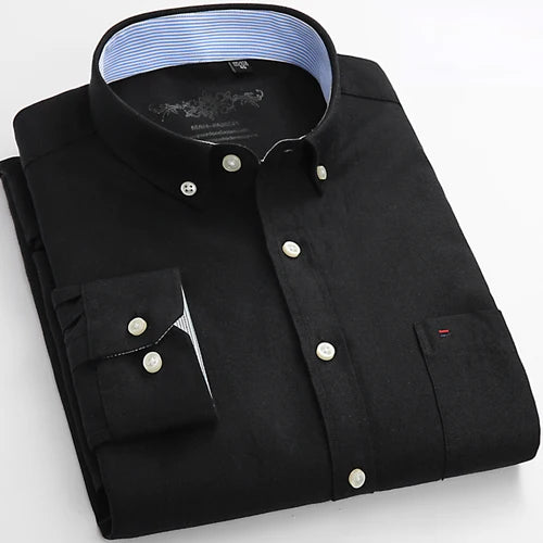 Men's Long Sleeve Oxford Plaid Striped Casual Shirt Front Patch Chest Pocket Regular-fit Button-down Collar Thick Work Shirts eprolo
