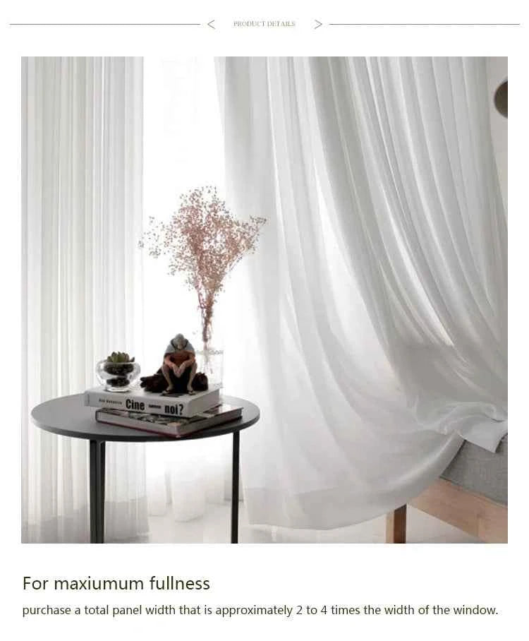 White Tulle Sheer Curtains - Modern Solid Voile Drapes for Living Room & Kitchen