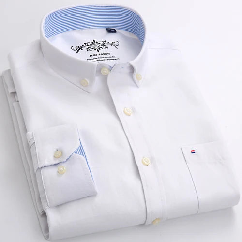 Men's Long Sleeve Oxford Plaid Striped Casual Shirt Front Patch Chest Pocket Regular-fit Button-down Collar Thick Work Shirts eprolo