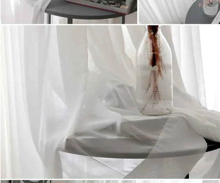 White Tulle Sheer Curtains - Modern Solid Voile Drapes for Living Room & Kitchen