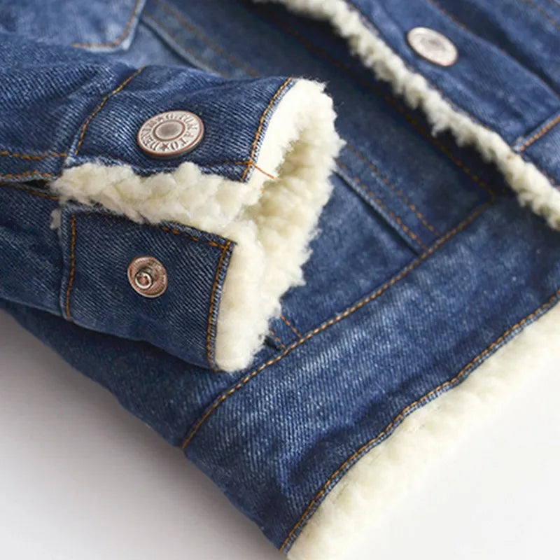 Jacket For Girls Boys Autumn Winter Plus Cashmere Thicken Jeans Coat Children Clothes Warm Fashion Baby Denim Jackets eprolo