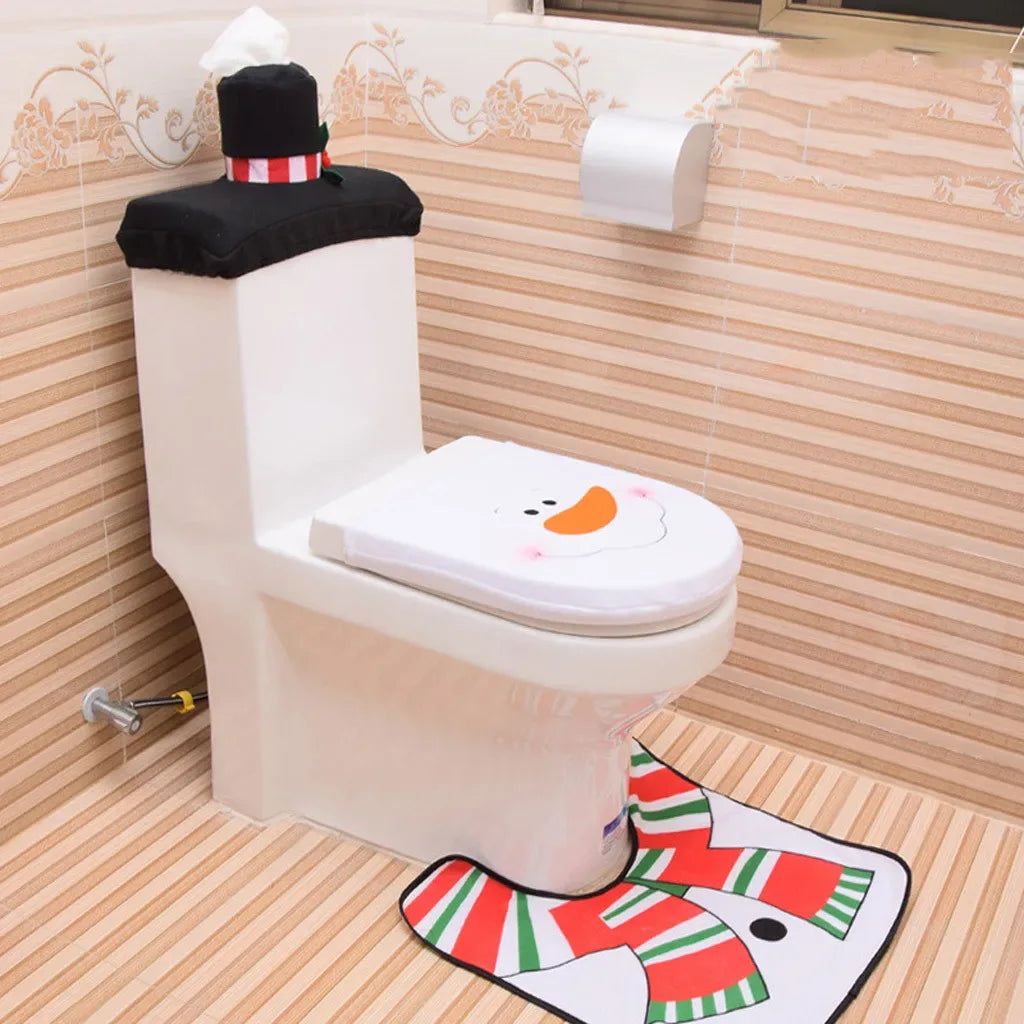 3PC Christmas Close-stool Cover Santa Claus - Toilet Seat And Tissue Cover Set - Shello's Creative Boutique
