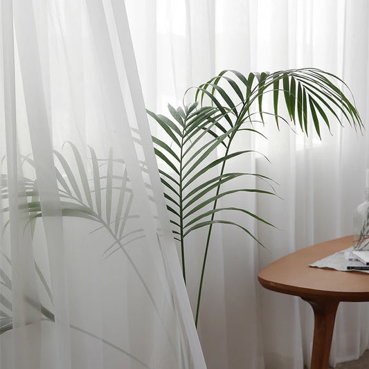 White Tulle Sheer Curtains - Modern Solid Voile Drapes for Living Room & Kitchen