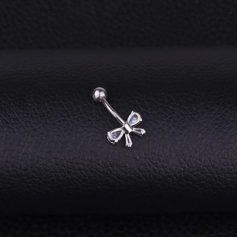 Bow Pendant Crystal Belly Button Ring