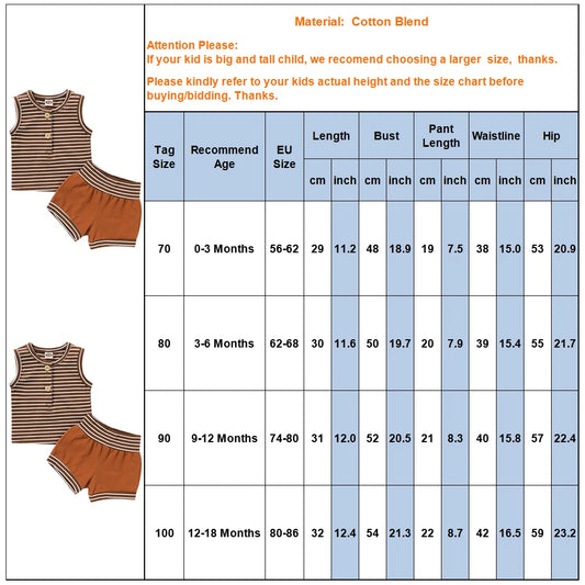 Summer Baby Shorts Set For Girls Boys Newborn Clothes 2Pcs Bottom Vest+Striped Shorts Sleeveless Toddler Boy Clothing Suit D30 eprolo