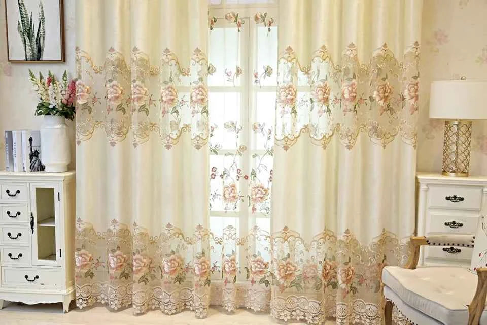 European Luxury Velvet Curtains - Embroidered Floral Tulle Blackout Drapes for Living Room