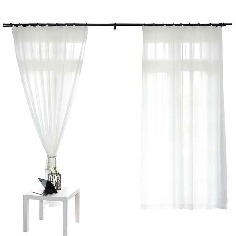 White Tulle Sheer Curtains - Modern Solid Voile Drapes for Living Room & Kitchen