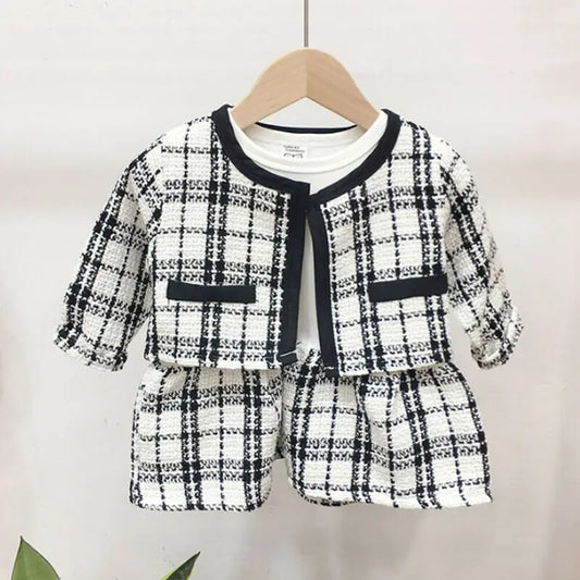 2Pcs Autumn Winter Party Kids Clothes For Baby Girl Fashion Pageant Plaid Coat Tutu Dress Outfits Suit Toddler Girl Clothing Set eprolo
