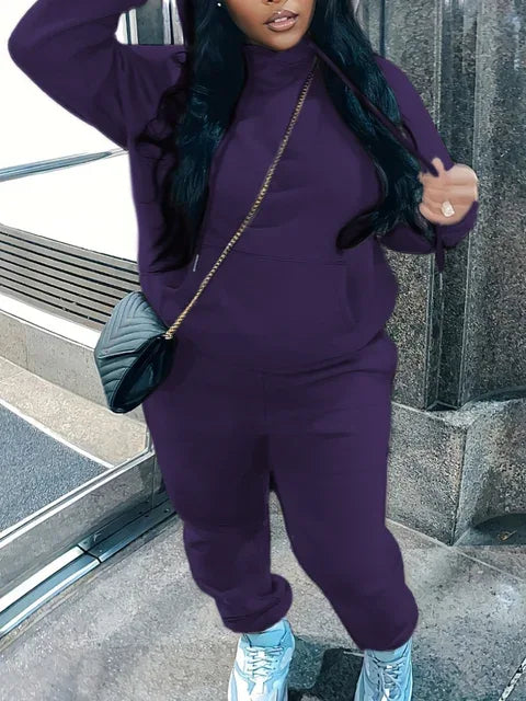 LW Plus Size Sets Letter Print Kangaroo Pocket Tracksuit Set - Shello's Creative Boutique