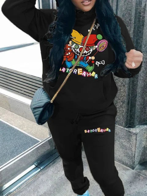 LW Plus Size Sets Letter Print Kangaroo Pocket Tracksuit Set Women Outfit Loose 2 Two Piece Set Streetwear Tracksuit Sweatshirt eprolo