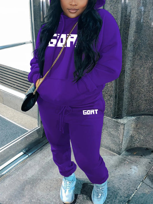 LW Plus Size Sets Letter Print Kangaroo Pocket Tracksuit Set Women Outfit Loose 2 Two Piece Set Streetwear Tracksuit Sweatshirt eprolo