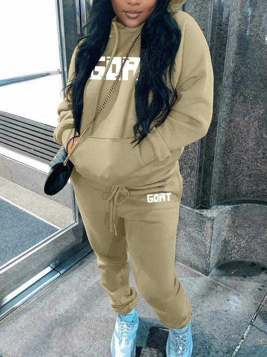 LW Plus Size Sets Letter Print Kangaroo Pocket Tracksuit Set - Shello's Creative Boutique