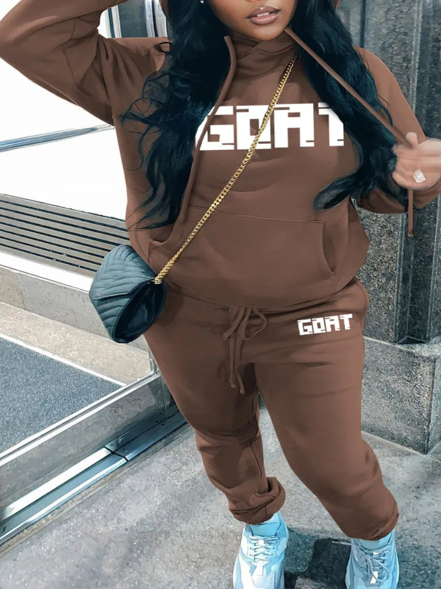 LW Plus Size Sets Letter Print Kangaroo Pocket Tracksuit Set Women Outfit Loose 2 Two Piece Set Streetwear Tracksuit Sweatshirt eprolo