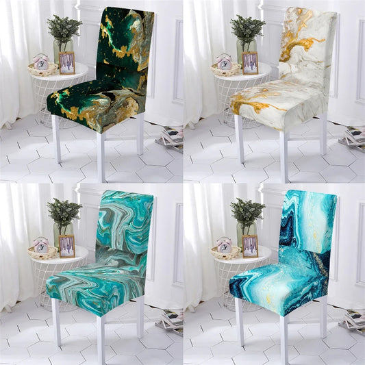 Marble Style Dining Room Chair Cover Kitchen Chair Covers For Kitchen Chairs Marbling Pattern Stretch Chairs Covers Stuhlbezug eprolo