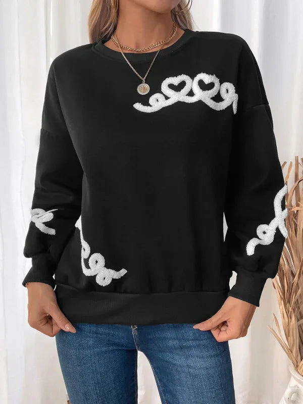 New Casual Sweatshirt with Round Neck and Towel Embroidery – Effortless Comfort and Style - Shello's Creative Boutique