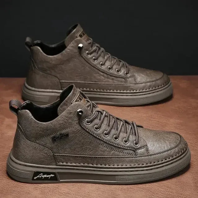 Men Casual Leather Boots 2023 Fashion High Top Men Shoes Trendy Black Sports Leather Shoes Platform Ankle Boots Tênis Masculino - Shello's Creative Boutique