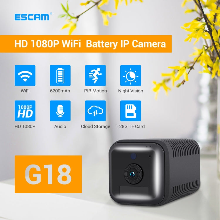 ESCAM G18 1080P Full HD Rechargeable Battery WiFi IP Camera, Support Night Vision / PIR Motion Detection / TF Card / Two Way Audio, G18 SUNSKY