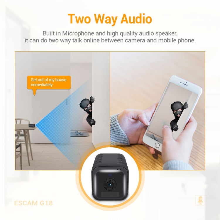ESCAM G18 1080P Full HD Rechargeable Battery WiFi IP Camera, Support Night Vision / PIR Motion Detection / TF Card / Two Way Audio, G18 SUNSKY