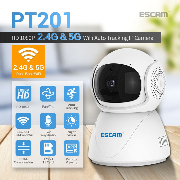ESCAM PT201 HD 1080P Dual-band WiFi IP Camera, Support Night Vision / Motion Detection / Auto Tracking / TF Card / Two-way Audio, EU Plug, PT201 SUNSKY