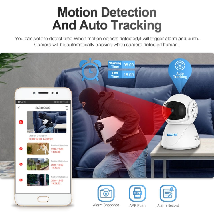 ESCAM PT201 HD 1080P Dual-band WiFi IP Camera, Support Night Vision / Motion Detection / Auto Tracking / TF Card / Two-way Audio, EU Plug, PT201 SUNSKY