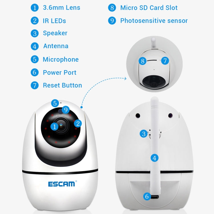 ESCAM PVR008 HD 1080P WiFi IP Camera, Support Motion Detection / Night Vision, IR Distance: 10m, AU Plug, PVR008 SUNSKY