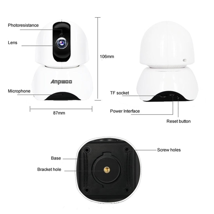 Anpwoo-YT003 2.0 Mega 3.6mm Lens Wide Angle 1080P Smart WIFI Monitor Camera , Support Night Vision & TF Card Expansion Storage, EU Plug, YT003 SUNSKY