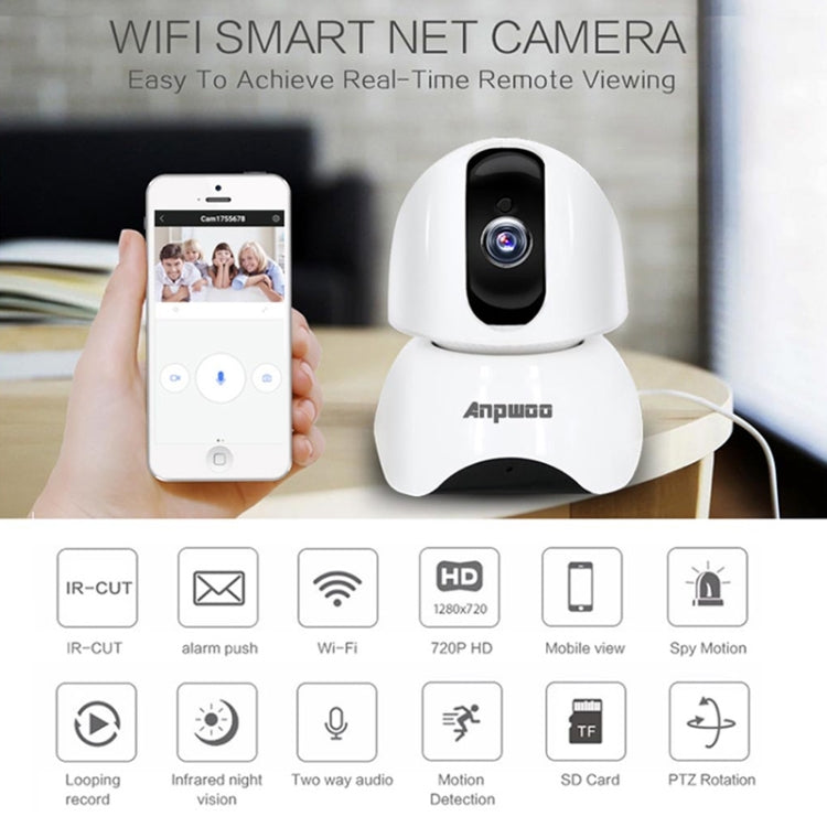 Anpwoo-YT003 2.0 Mega 3.6mm Lens Wide Angle 1080P Smart WIFI Monitor Camera , Support Night Vision & TF Card Expansion Storage, EU Plug, YT003 SUNSKY