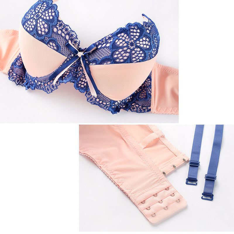 Sexy Lace Push-Up Bra & Thong Set – Plus Size Underwire Lingerie for Women, Patchwork Lace Everyday Comfort