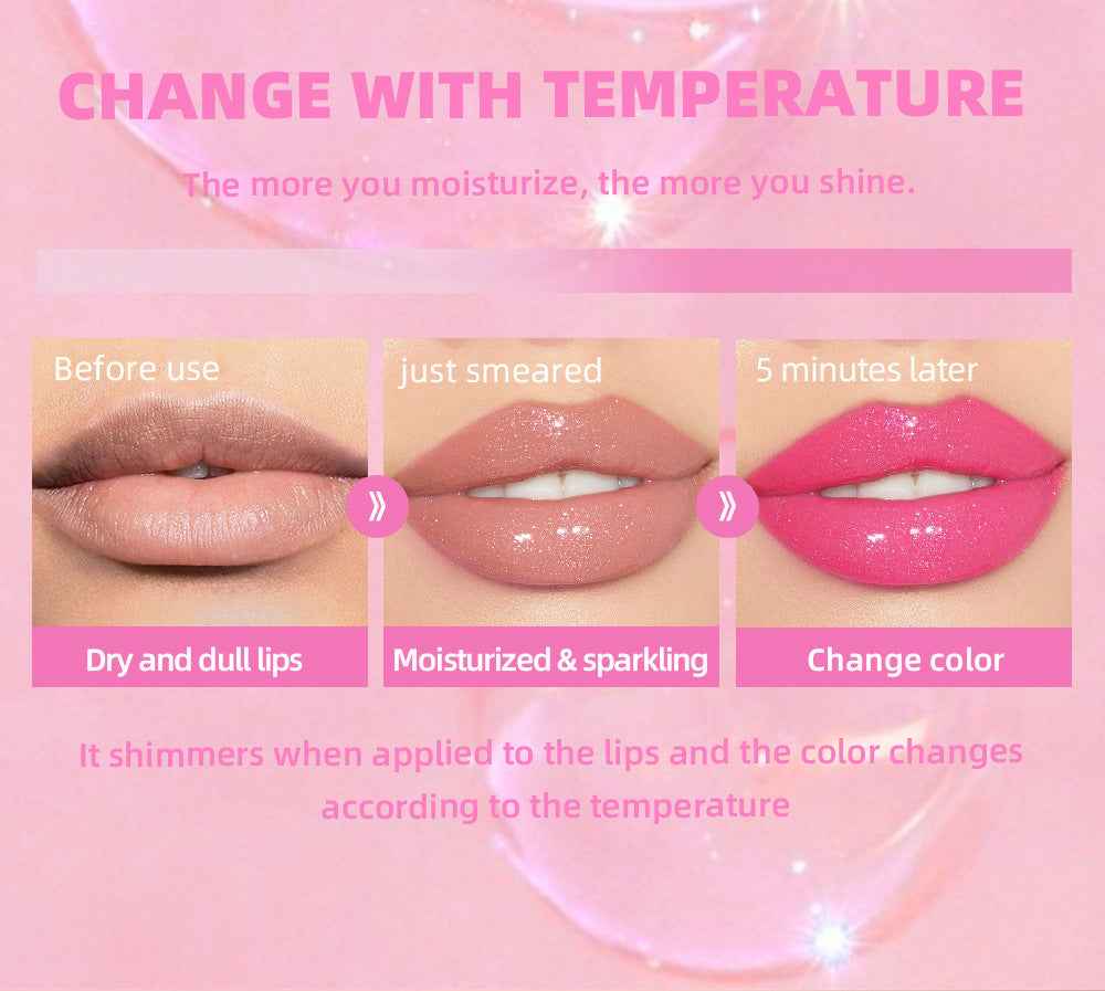 Hydrating Colour Changing Lip Gloss Sparkling Shimmer Lip Oil Plumping Liquid Lipstick