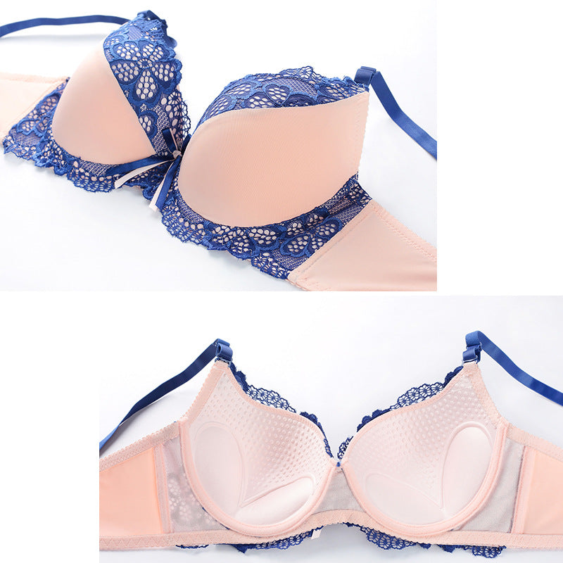 Sexy Lace Push-Up Bra & Thong Set – Plus Size Underwire Lingerie for Women, Patchwork Lace Everyday Comfort