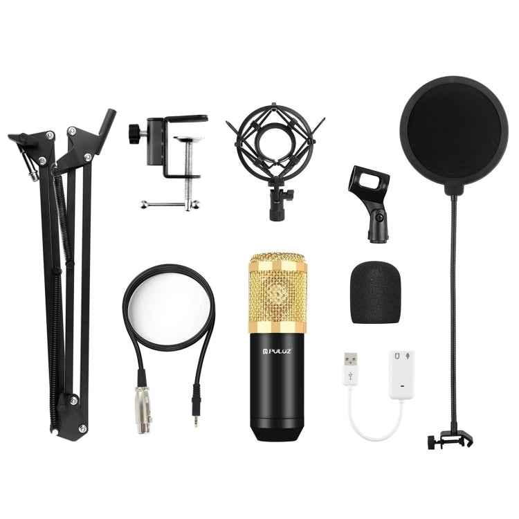 PULUZ Condenser Microphone Studio Broadcast Professional Singing Microphone Kits with Suspension Scissor Arm & Metal Shock Mount & USB Sound Card, Power By 48V - Shello's Creative Boutique