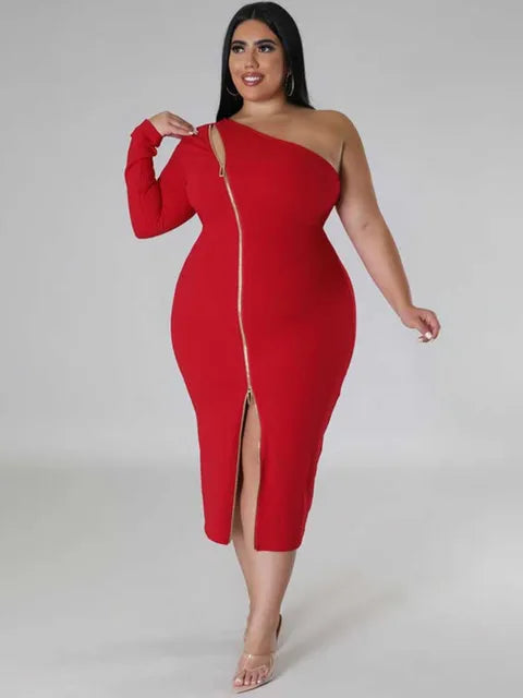 Plus Size Clothing Dress Wholesale Dropshipping Women Autumn One Shoulder Dresses Evening Party Sexy Dress with Zipper in Front eprolo