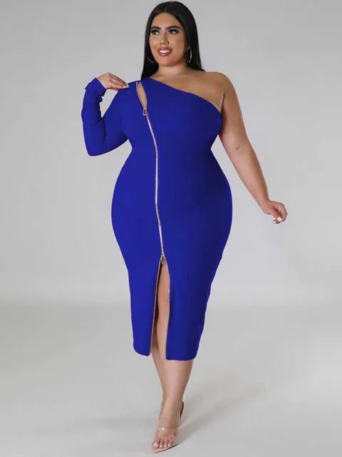 Plus Size Clothing Dress Wholesale Dropshipping Women Autumn One Shoulder Dresses Evening Party Sexy Dress with Zipper in Front eprolo