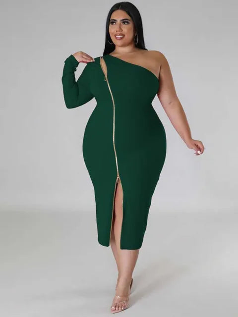 Plus Size Clothing Dress Wholesale Dropshipping Women Autumn One Shoulder Dresses Evening Party Sexy Dress with Zipper in Front eprolo