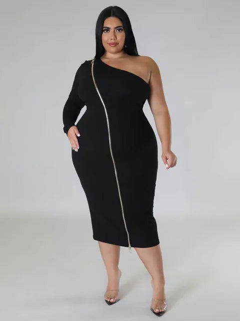 Plus Size Clothing Dress Wholesale Dropshipping Women Autumn One Shoulder Dresses Evening Party Sexy Dress with Zipper in Front eprolo