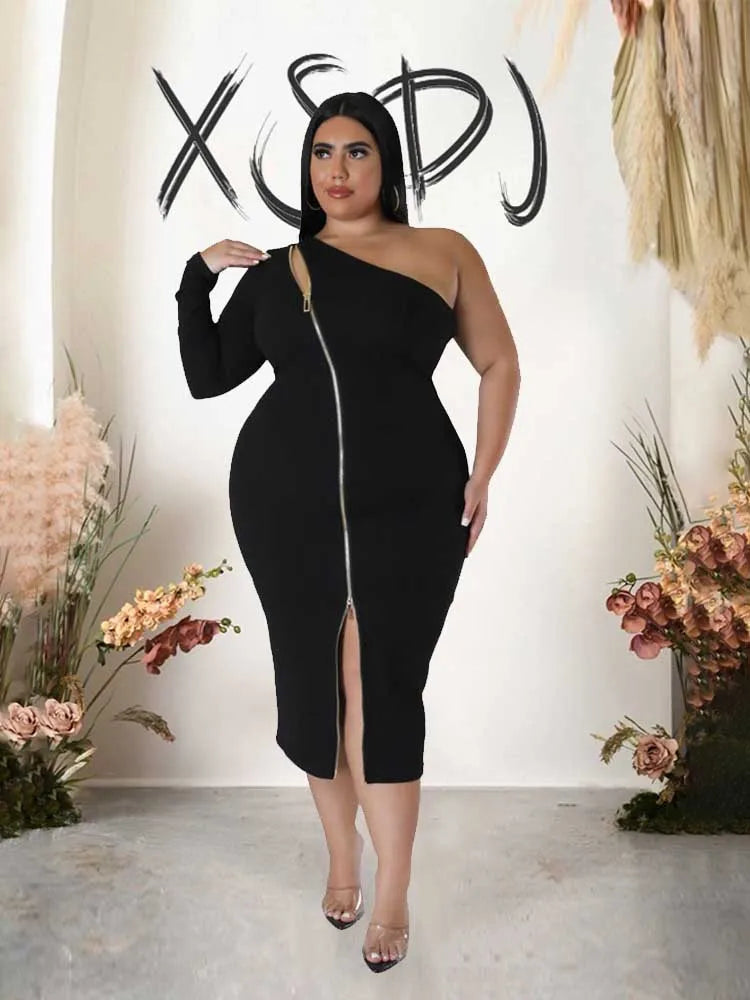 Plus Size Clothing Dress Wholesale Dropshipping Women Autumn One Shoulder Dresses Evening Party Sexy Dress with Zipper in Front eprolo