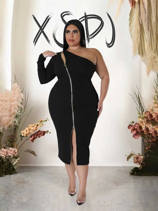 Plus Size Clothing Dress Wholesale Dropshipping Women Autumn One Shoulder Dresses Evening Party Sexy Dress with Zipper in Front eprolo