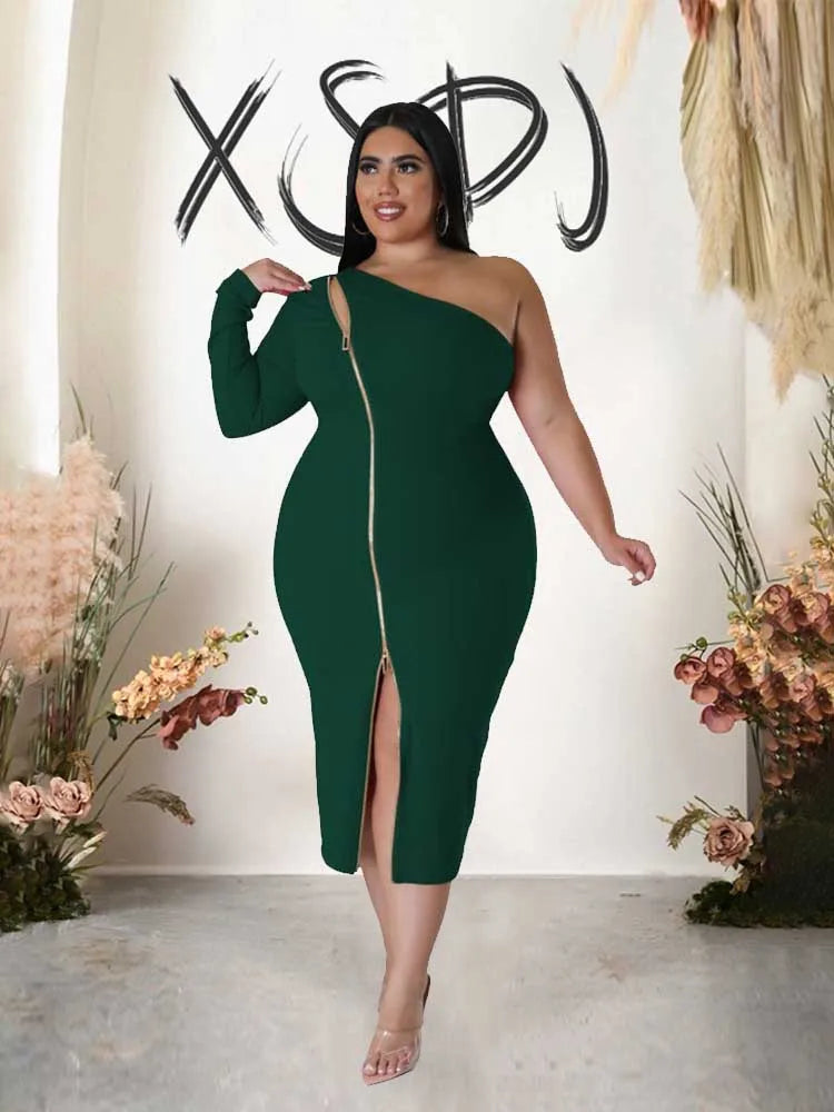 Plus Size Clothing Dress Wholesale Dropshipping Women Autumn One Shoulder Dresses Evening Party Sexy Dress with Zipper in Front eprolo