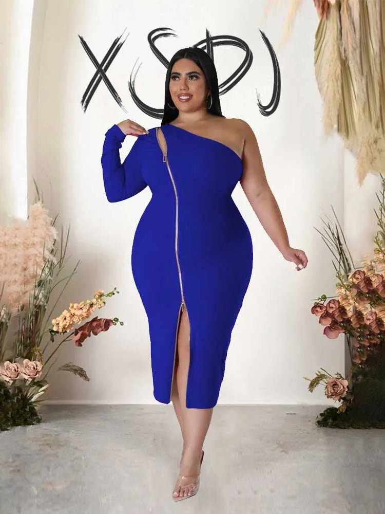 Plus Size Clothing Dress Wholesale Dropshipping Women Autumn One Shoulder Dresses Evening Party Sexy Dress with Zipper in Front eprolo