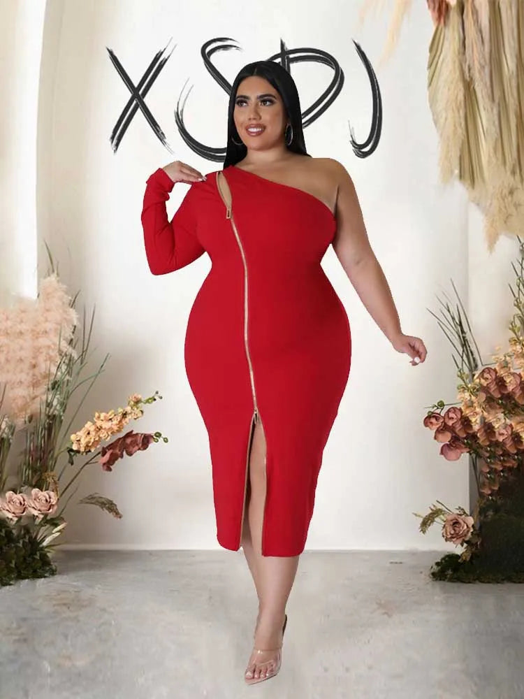 Plus Size Clothing Dress Wholesale Dropshipping Women Autumn One Shoulder Dresses Evening Party Sexy Dress with Zipper in Front eprolo