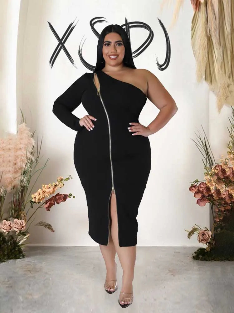 Plus Size Clothing Dress Wholesale Dropshipping Women Autumn One Shoulder Dresses Evening Party Sexy Dress with Zipper in Front eprolo