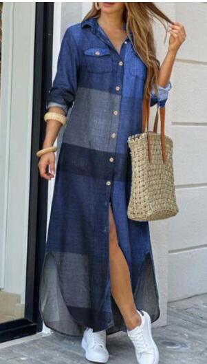 Women's Printed Single-Breasted Long Dress – Timeless Elegance for Every Occasion - Shello's Creative Boutique
